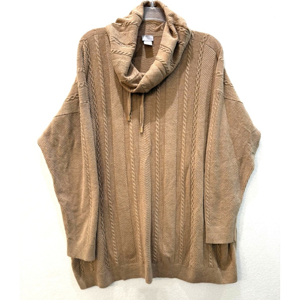 Chico's Sz 4 /‎ 20 Zenergy Cotton Cashmere Cowl Neck Brown Dolman Sweater